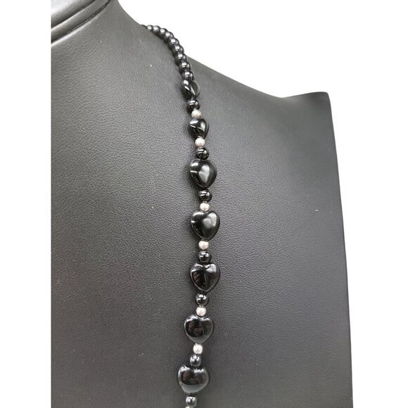 Danbury Mint Sterling Black Onyx Heart Pendant Necklace Beaded Gemstone 925 24" - Picture 6 of 16